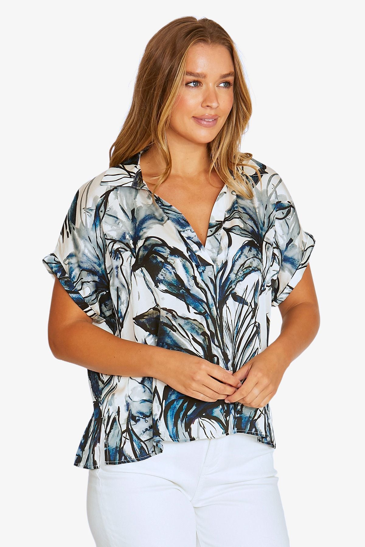 Womens Inky Abstract Top Multicolor 616j3176a