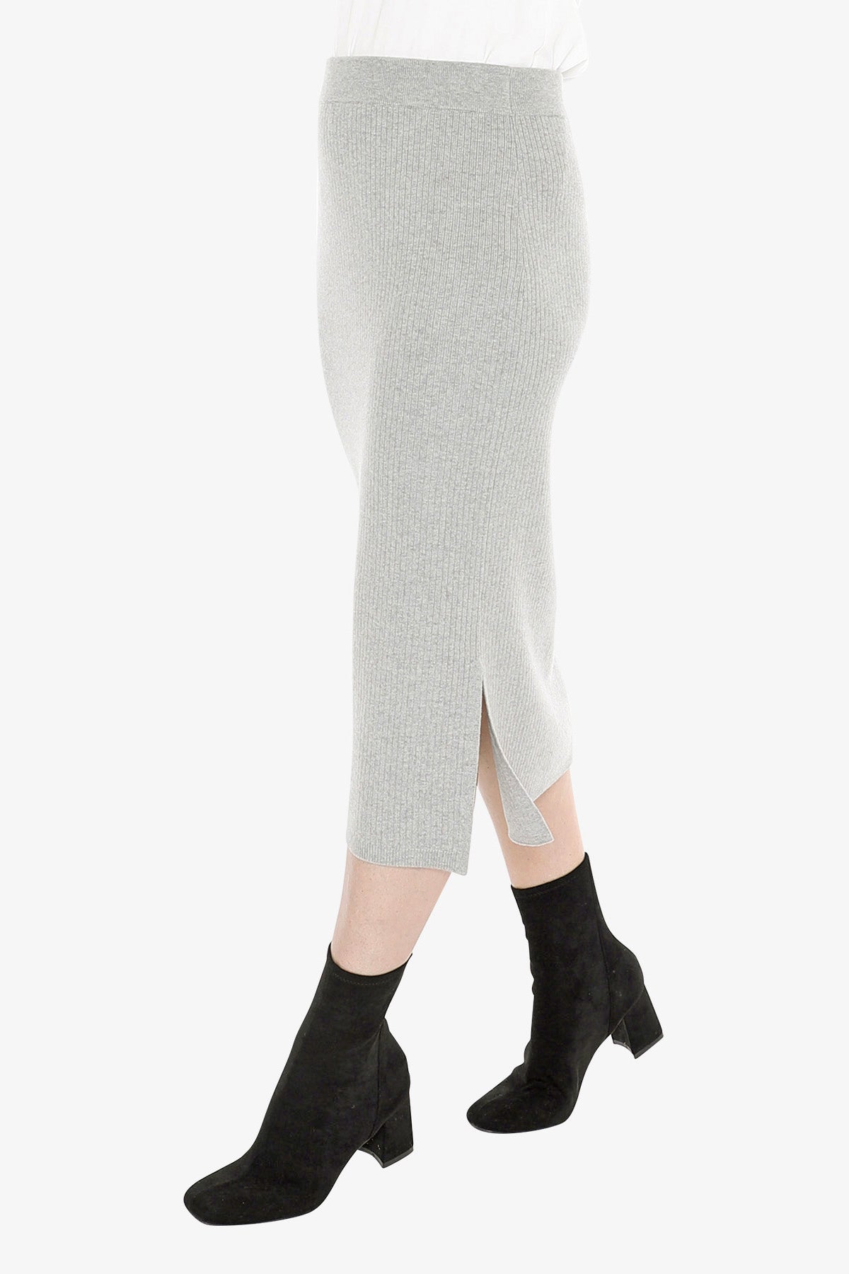 Knit Rib Skirt in Grey Marle