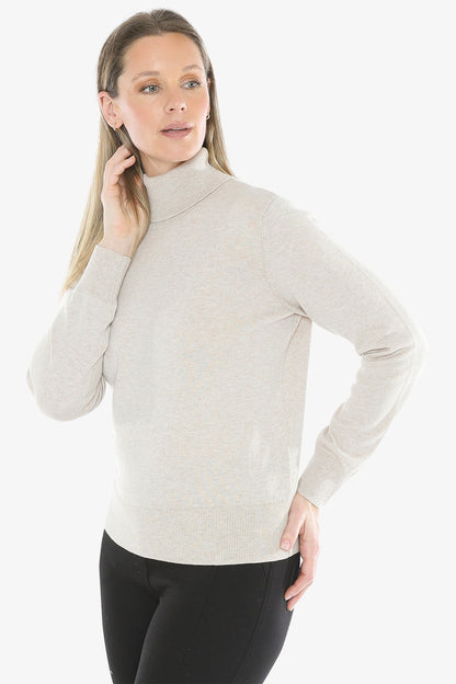 Long Sleeve Roll Neck Pullover in Stone Marle