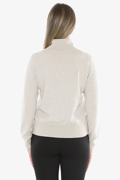 Long Sleeve Roll Neck Pullover in Stone Marle
