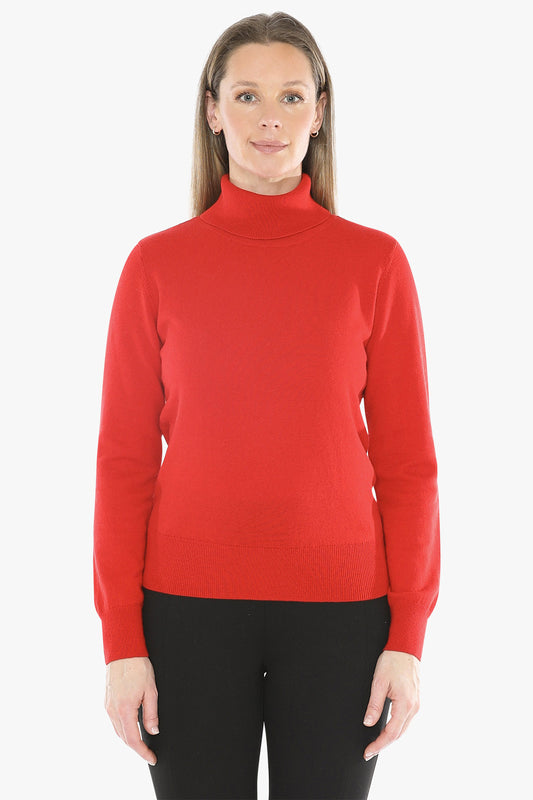 Long Sleeve Roll Neck Pullover in Poppy