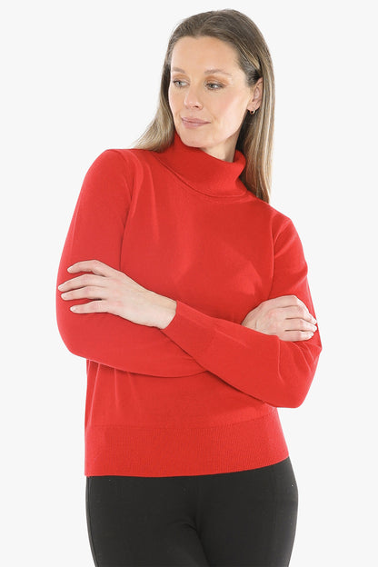 Long Sleeve Roll Neck Pullover in Poppy
