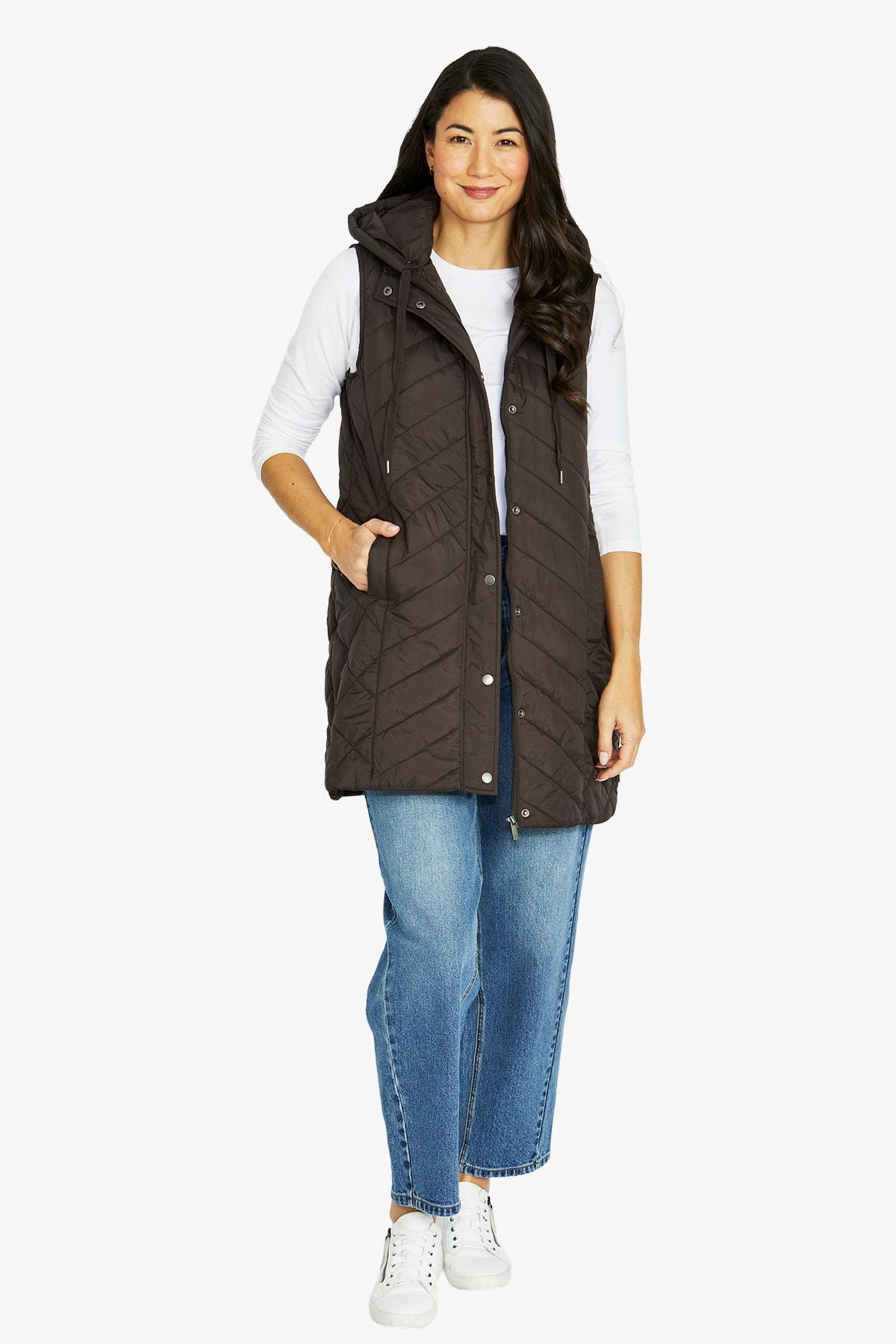 Womens Longline Vest Brown 606j4040a