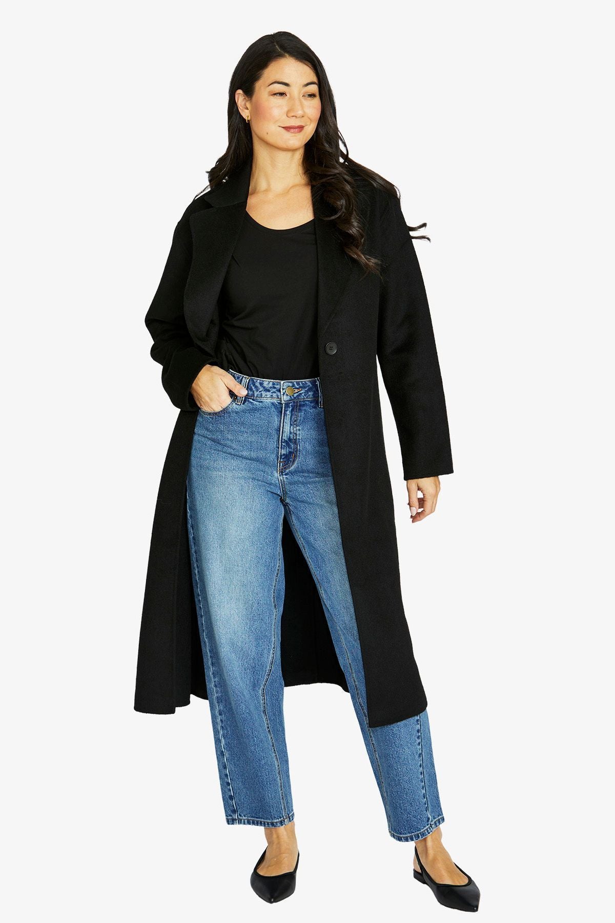 Womens Longline Wrap Coat Black 606j4054a