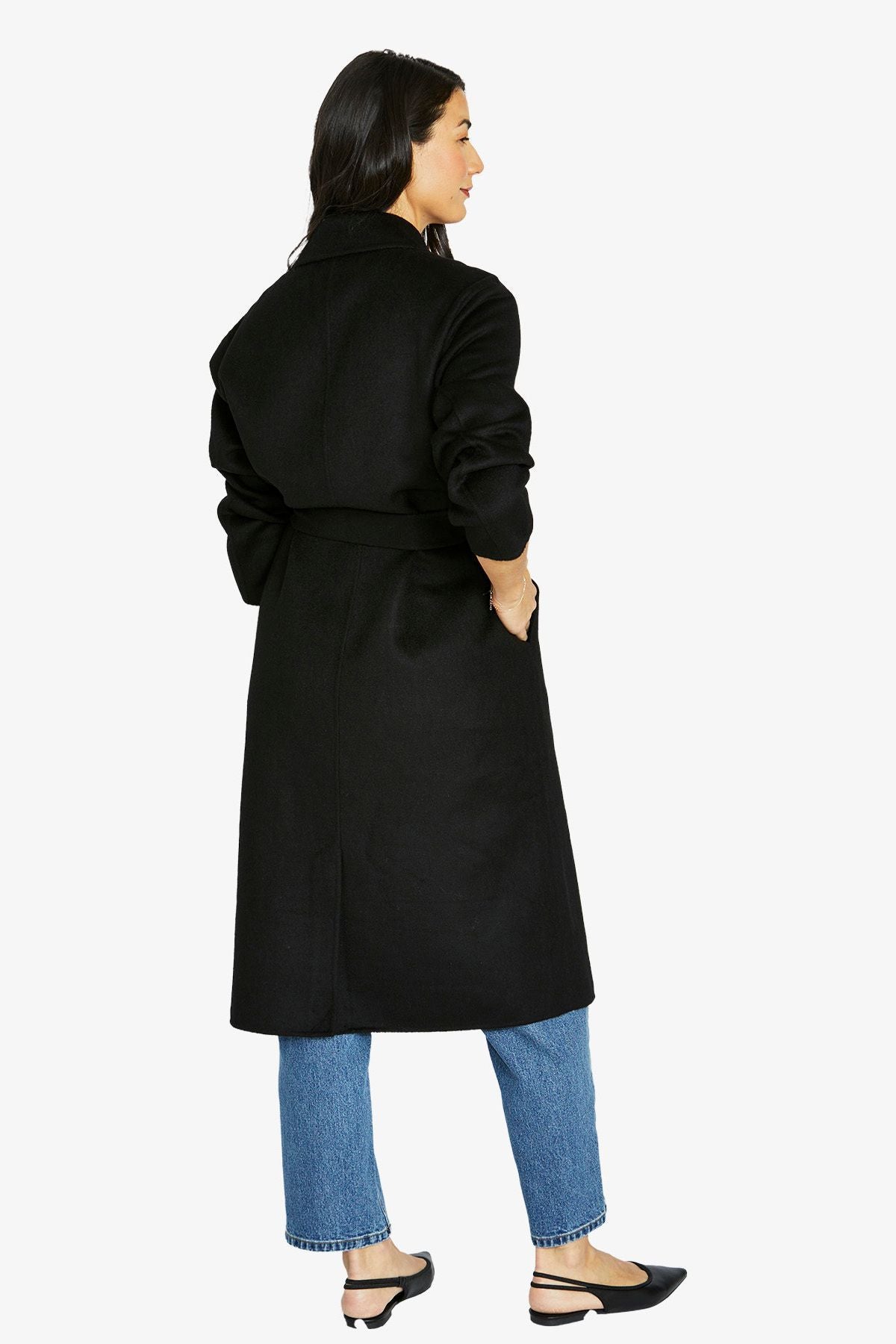 Womens Longline Wrap Coat Black 606j4054a