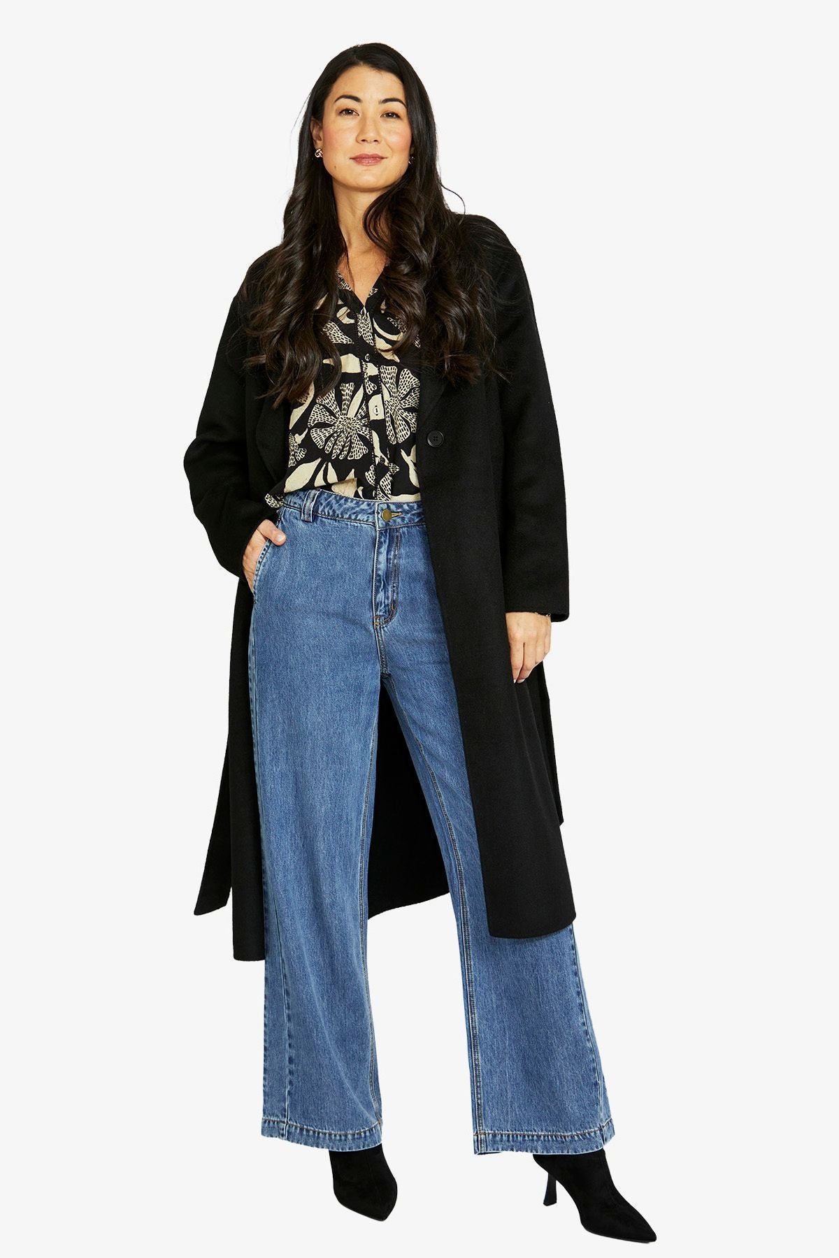 Womens Longline Wrap Coat Black 606j4054a