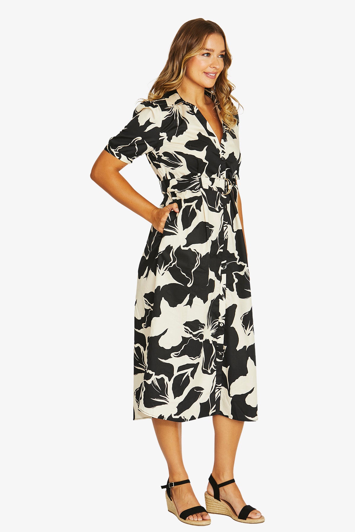 Womens Lush Mono Belted Dress Multicolor 616j5056a