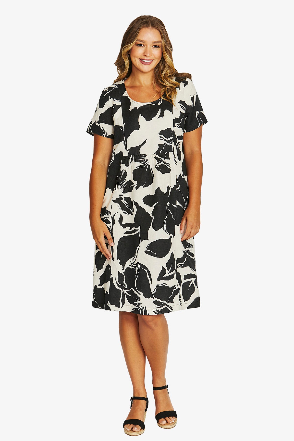 Womens Lush Mono Gather Dress Black 616j5106a