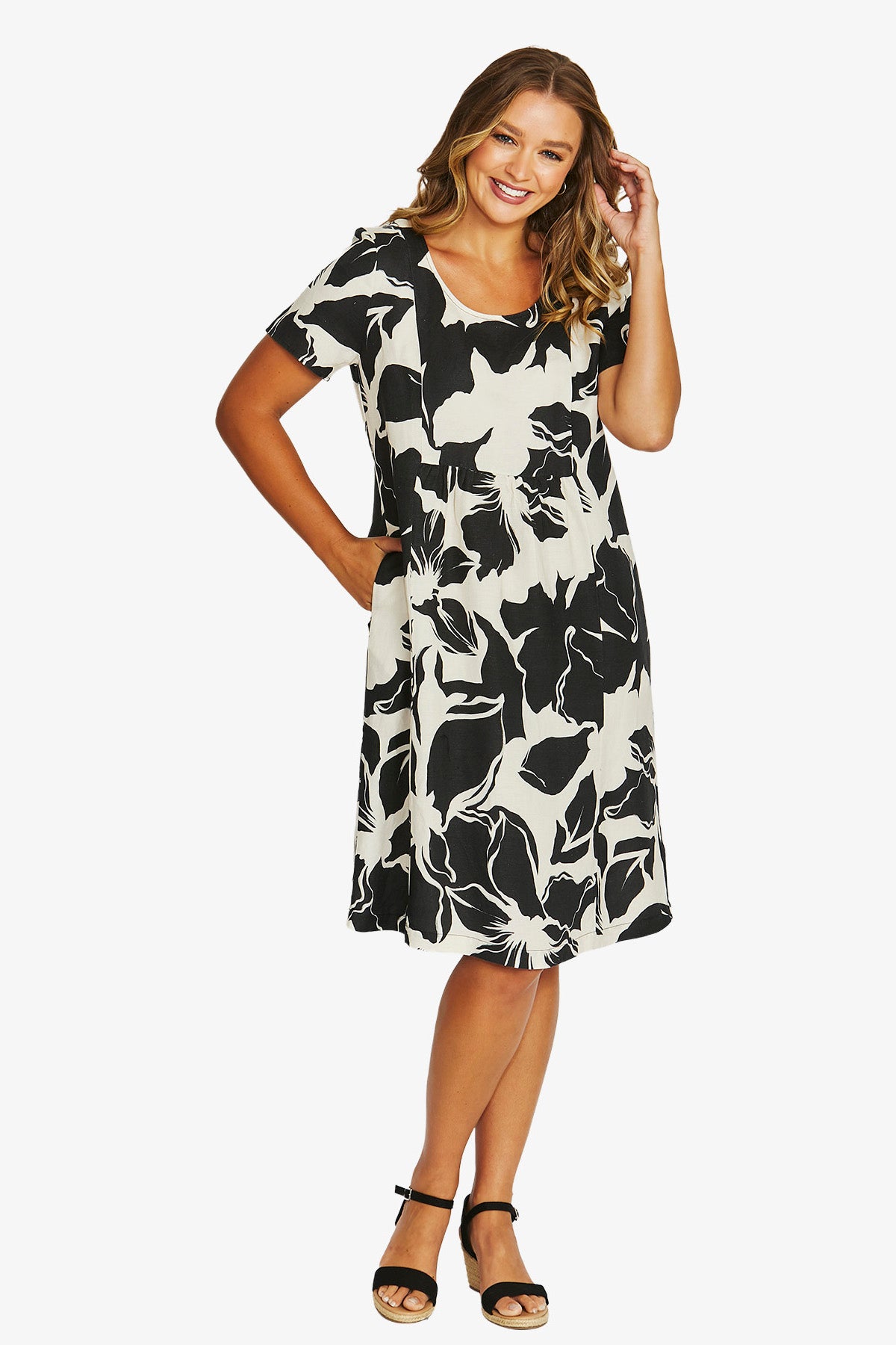 Womens Lush Mono Gather Dress Black 616j5106a
