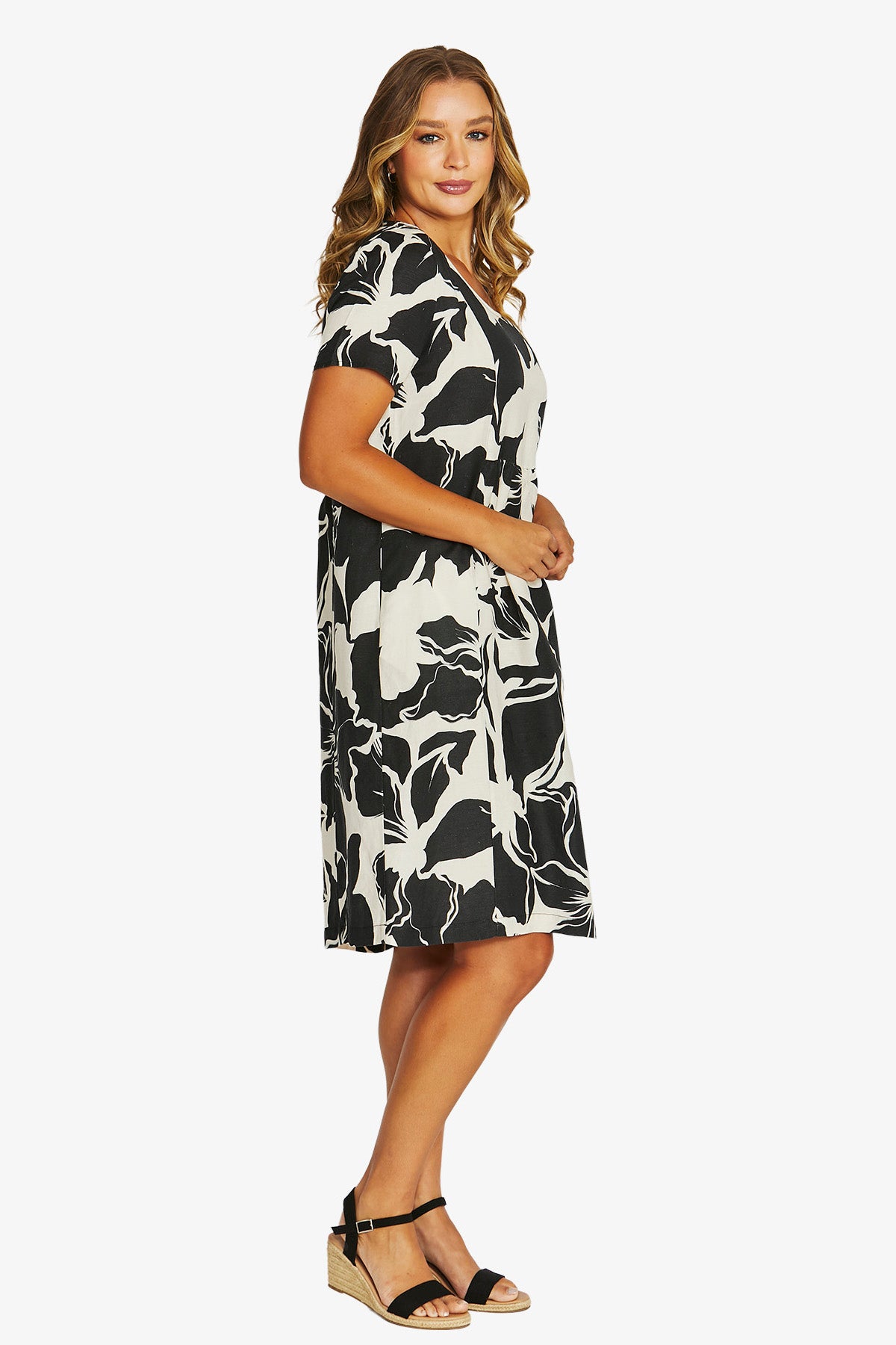 Womens Lush Mono Gather Dress Black 616j5106a
