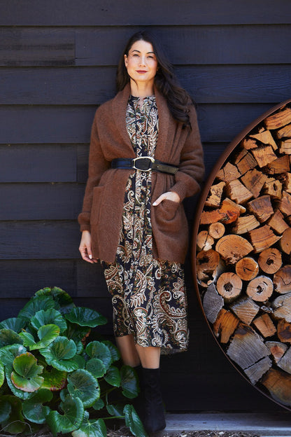 Womens Luxe Long Cardi Brown 60611082a