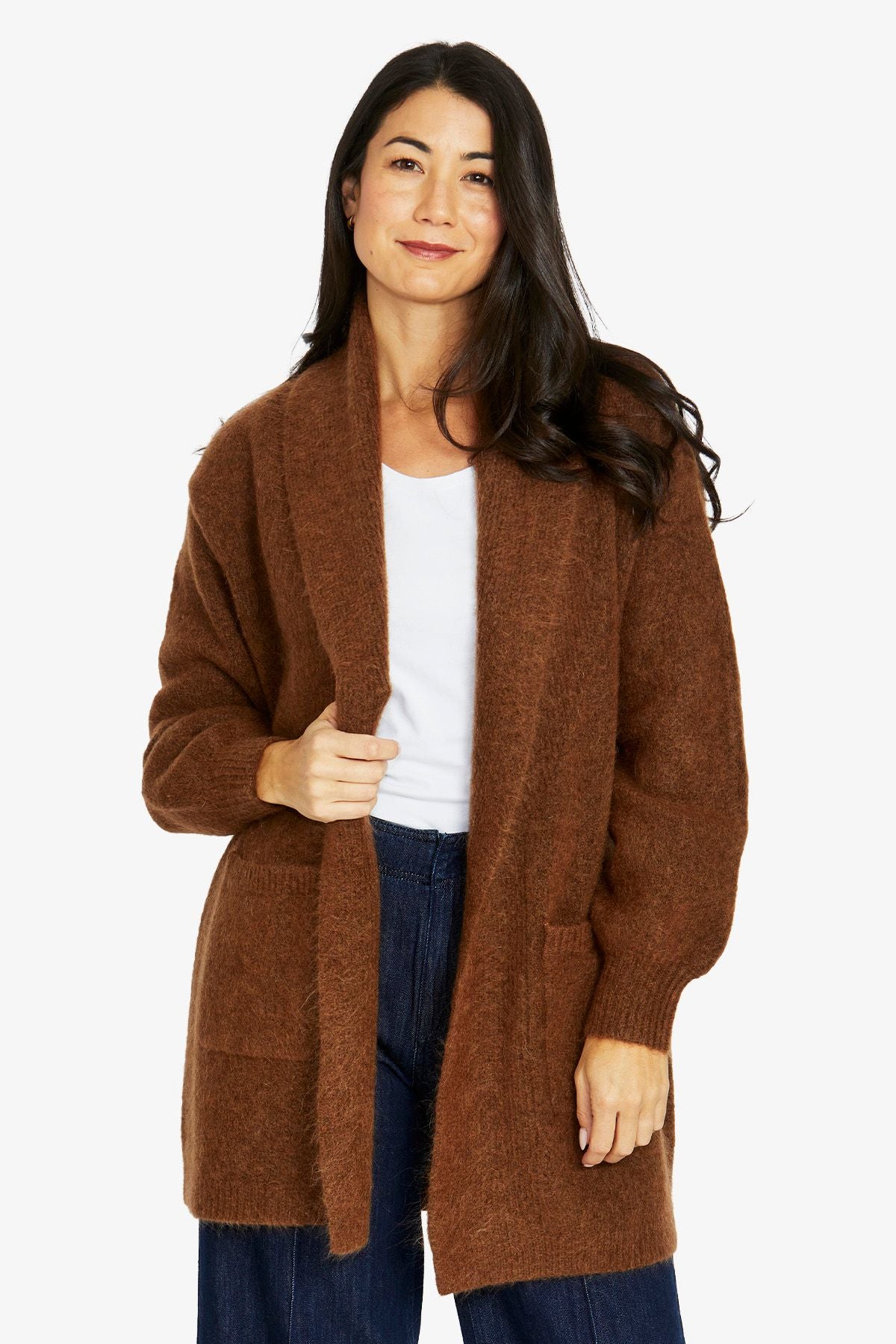 Womens Luxe Long Cardi Brown 60611082a