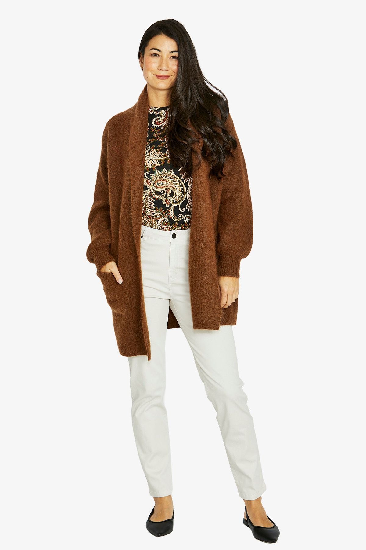 Womens Luxe Long Cardi Brown 60611082a
