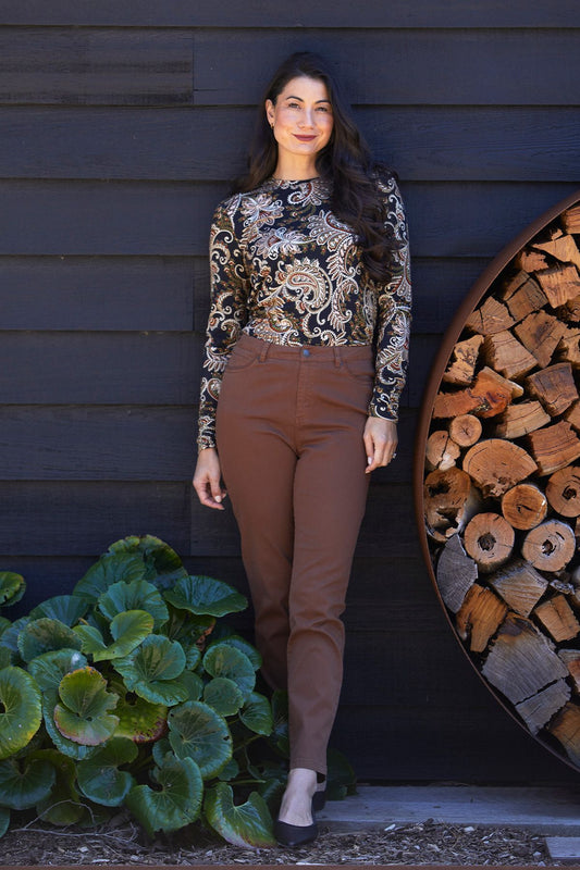 Womens Luxury Pkt Trim Jean Brown 606j7025a