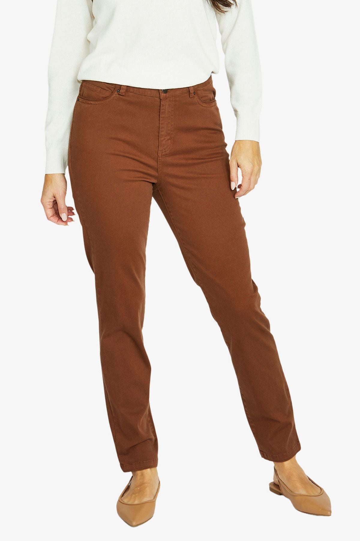 Womens Luxury Pkt Trim Jean Brown 606j7025a