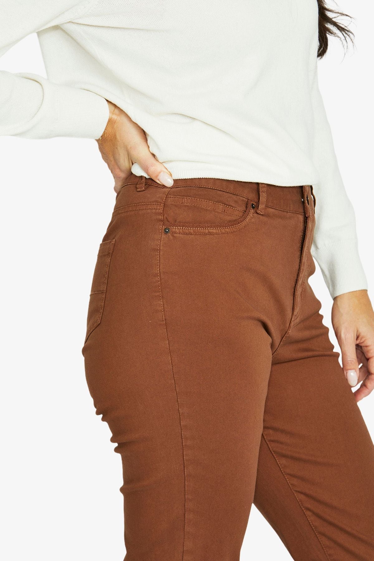 Womens Luxury Pkt Trim Jean Brown 606j7025a
