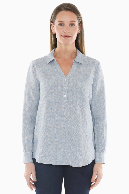 Mini Check Pocket Shirt in Chambray/White