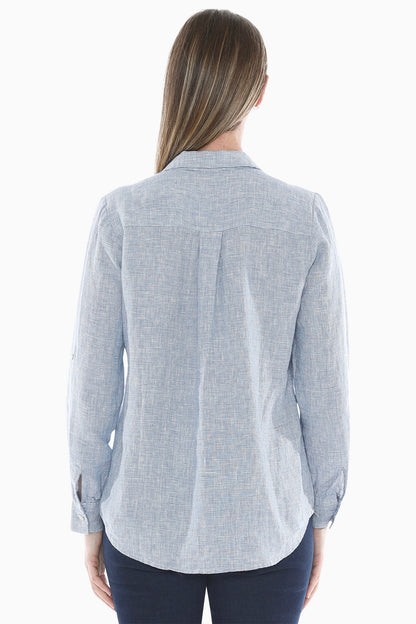 Mini Check Pocket Shirt in Chambray/White
