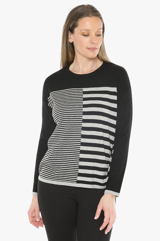 Mixed Stripe Pullover in Black