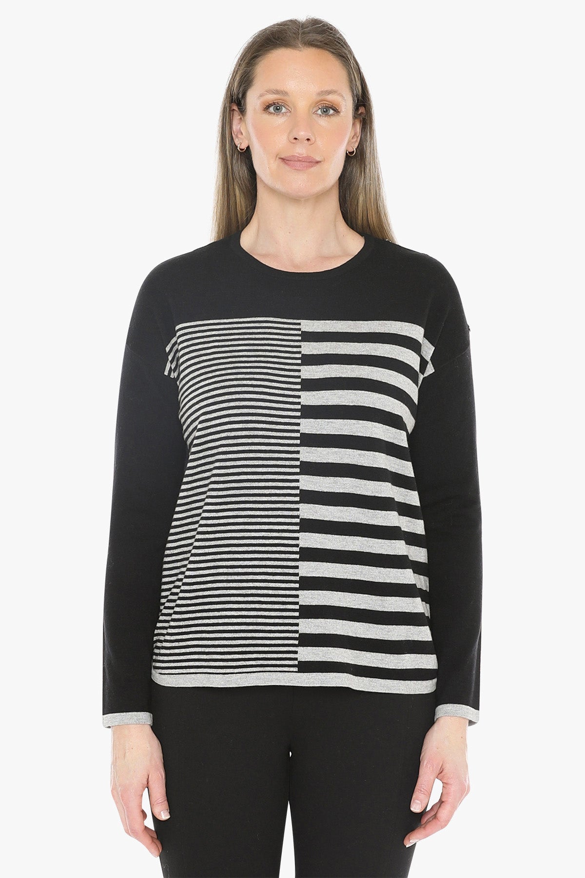 Mixed Stripe Pullover in Black