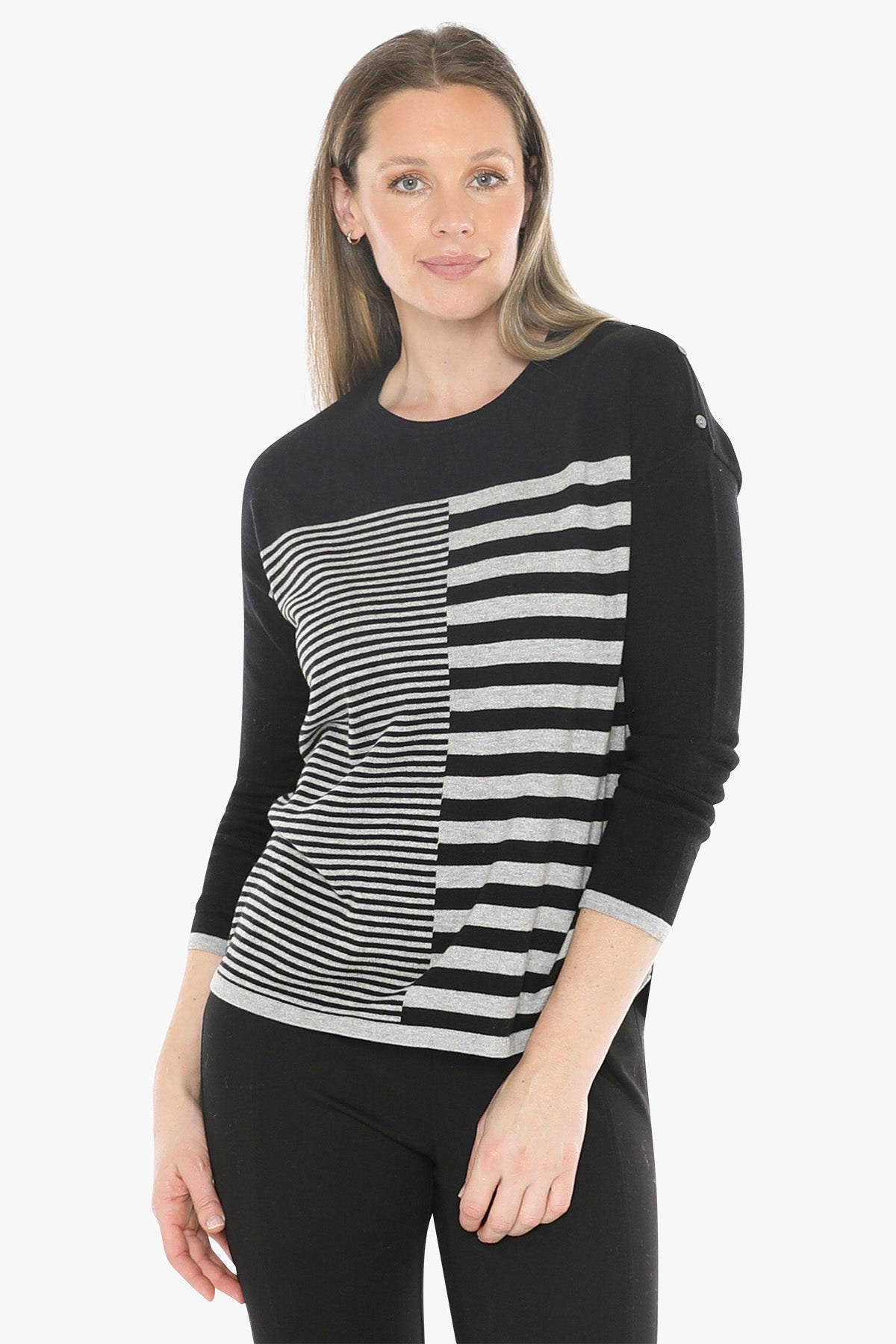 Mixed Stripe Pullover in Black