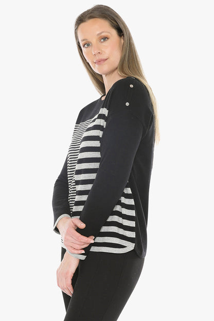Mixed Stripe Pullover in Black