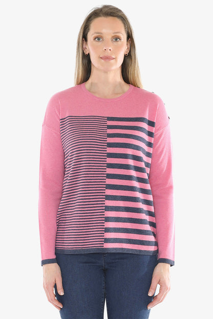 Mixed Stripe Pullover in Pink Marle