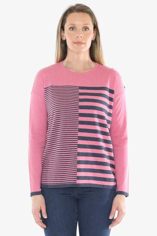 Mixed Stripe Pullover in Pink Marle