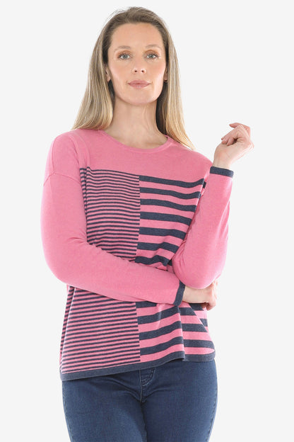 Mixed Stripe Pullover in Pink Marle