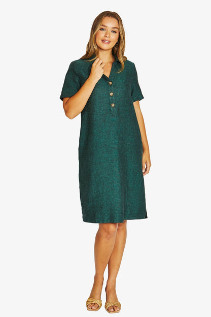 Womens Open Collar Dress Green 616j5109a