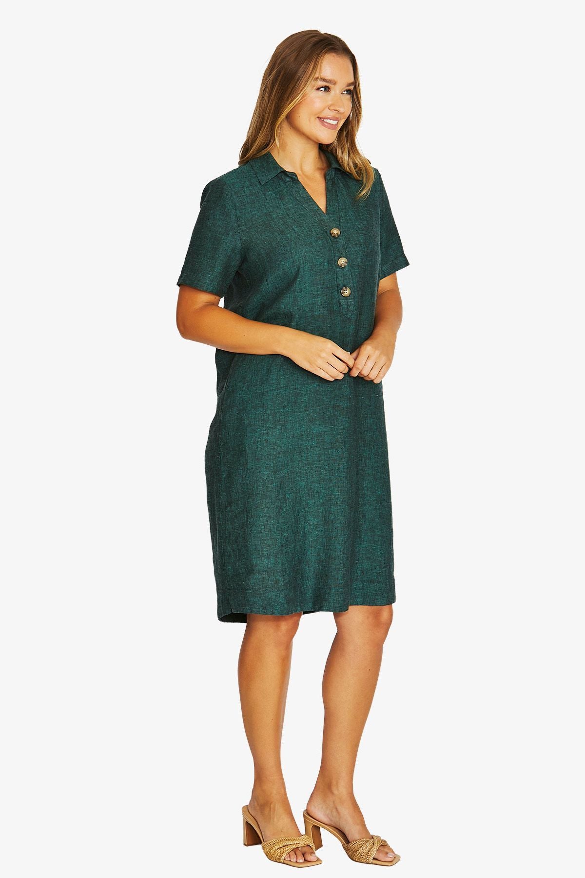 Womens Open Collar Dress Green 616j5109a