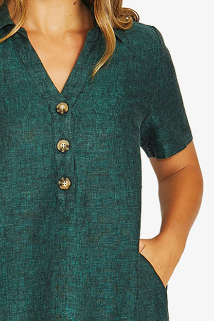 Womens Open Collar Dress Green 616j5109a
