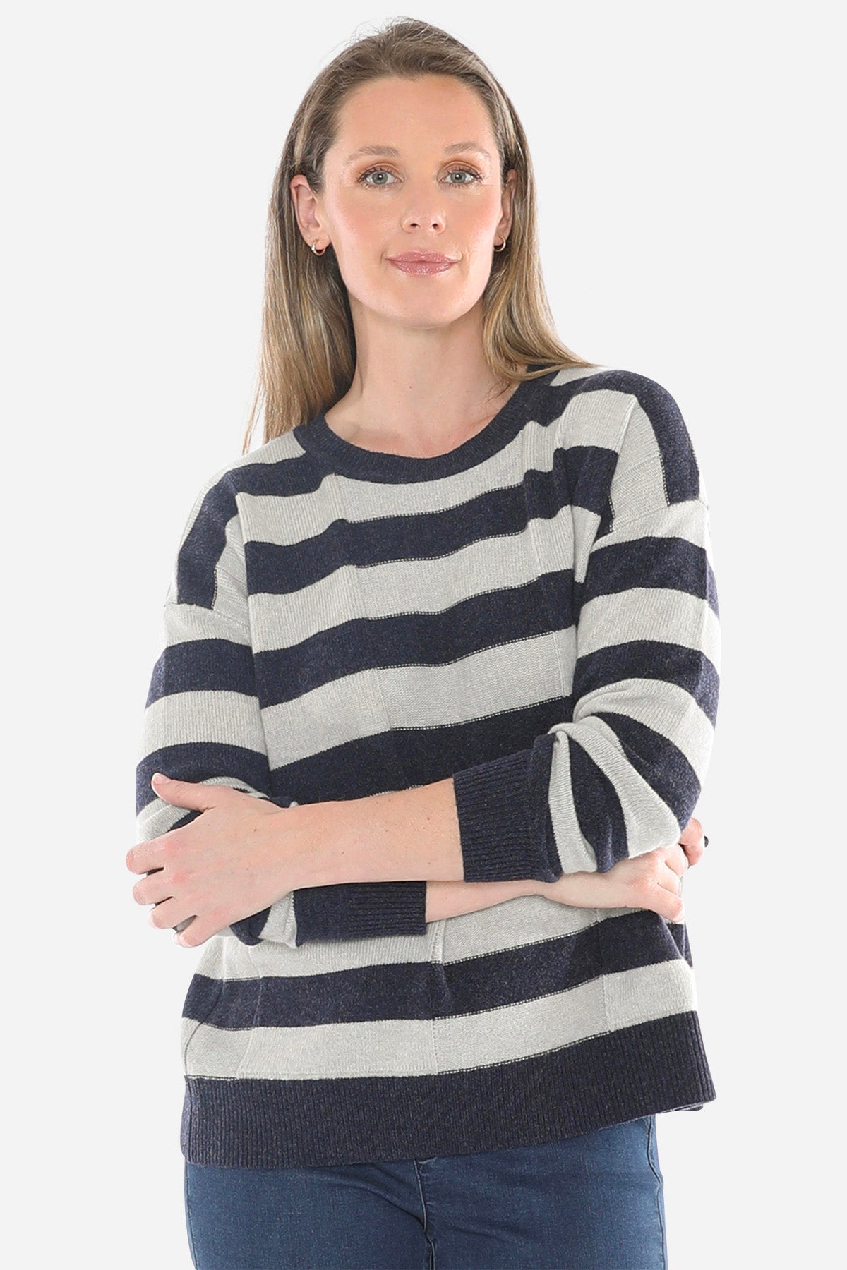 Panel Stripe Pullover in Ink/Mist