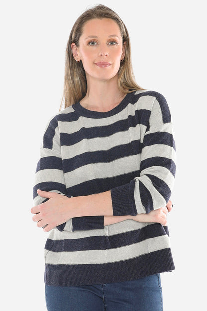 Panel Stripe Pullover in Ink/Mist