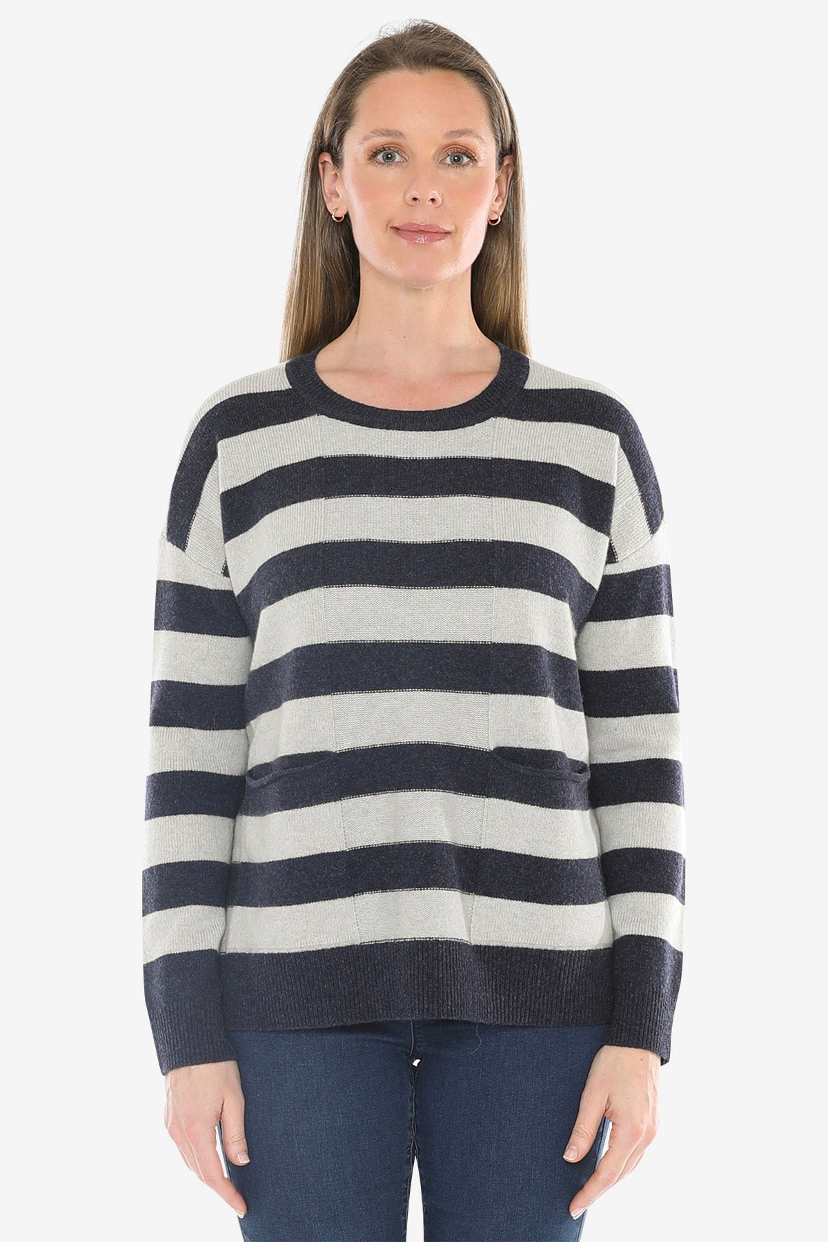 Panel Stripe Pullover in Ink/Mist