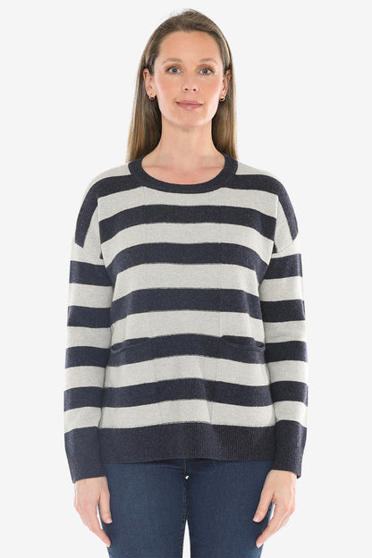 Panel Stripe Pullover in Ink/Mist