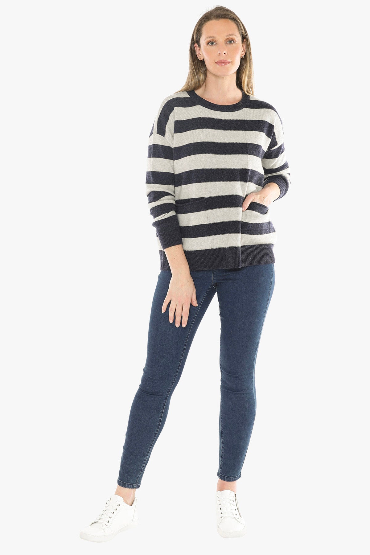 Panel Stripe Pullover in Ink/Mist
