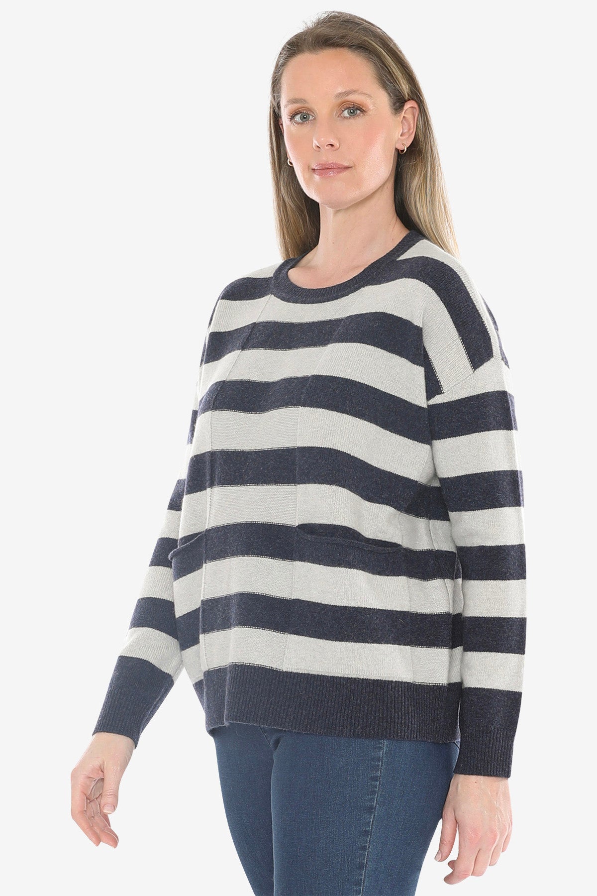 Panel Stripe Pullover in Ink/Mist