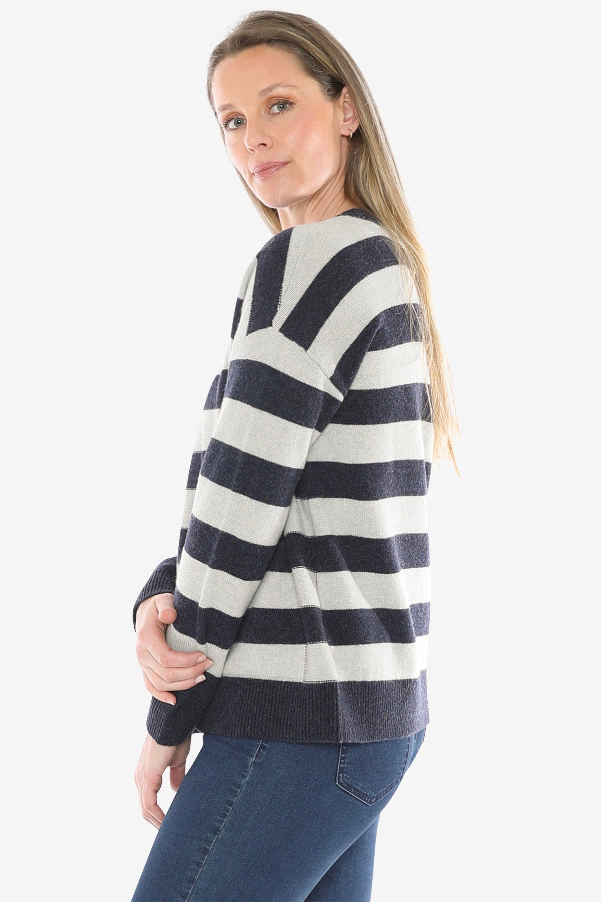 Panel Stripe Pullover in Ink/Mist
