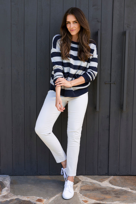 Panel Stripe Pullover in Ink/Mist