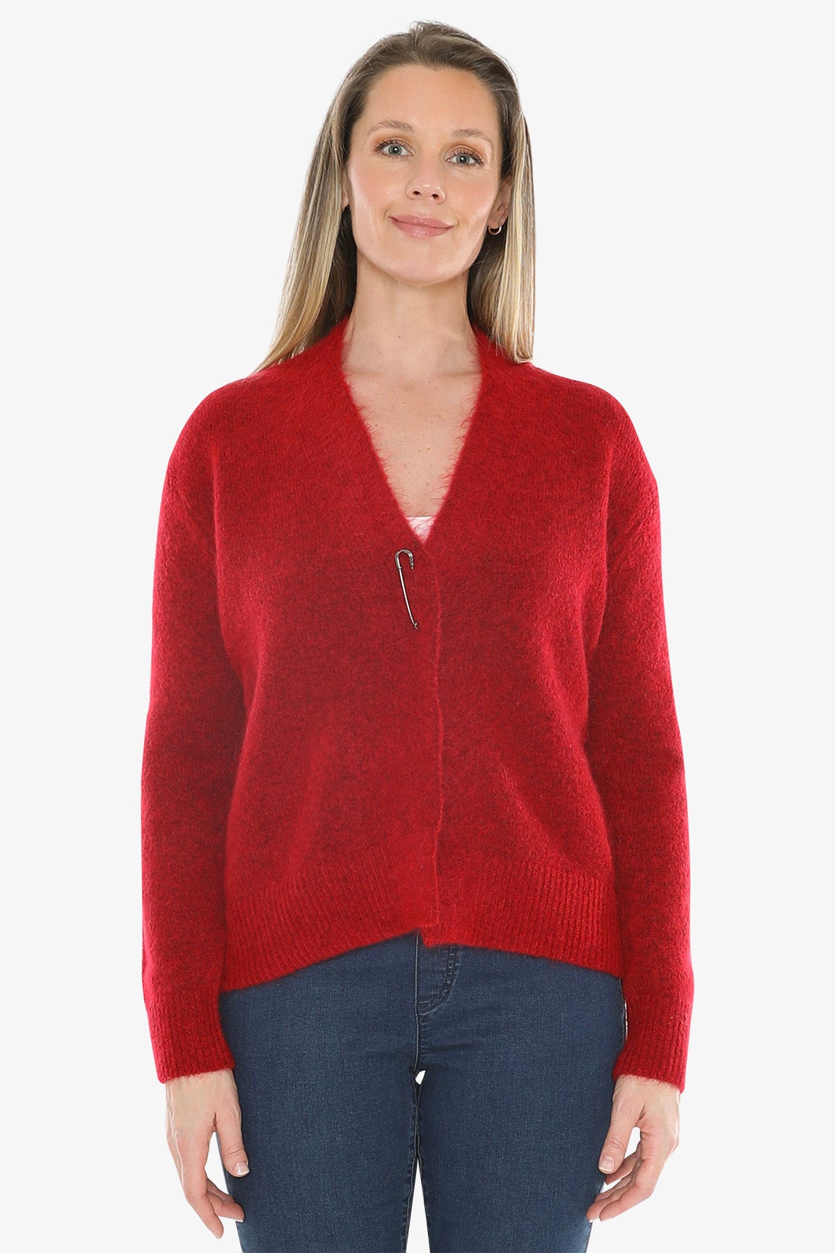 Pin Detail Cardigan in Scarlet