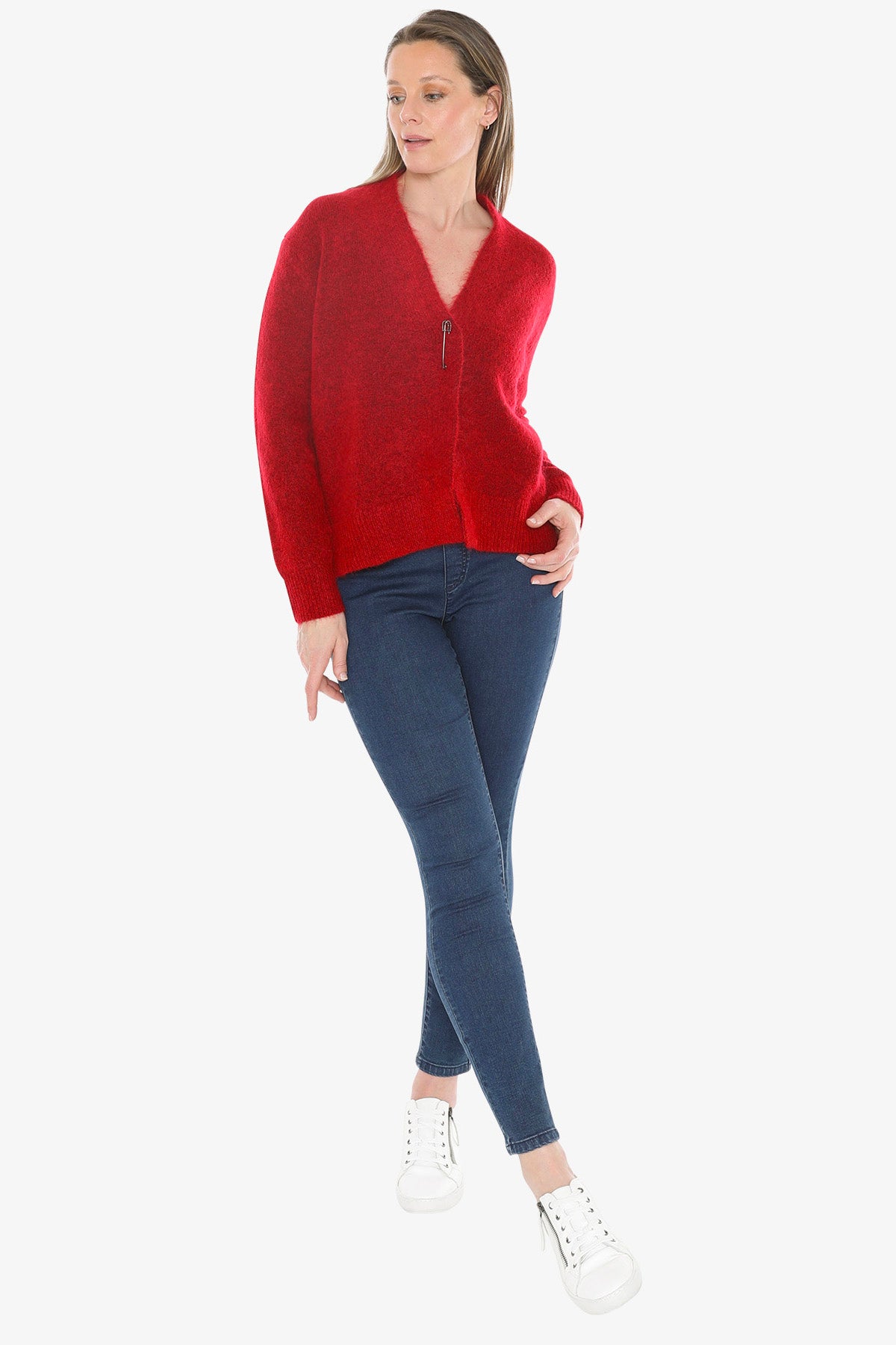 Pin Detail Cardigan in Scarlet