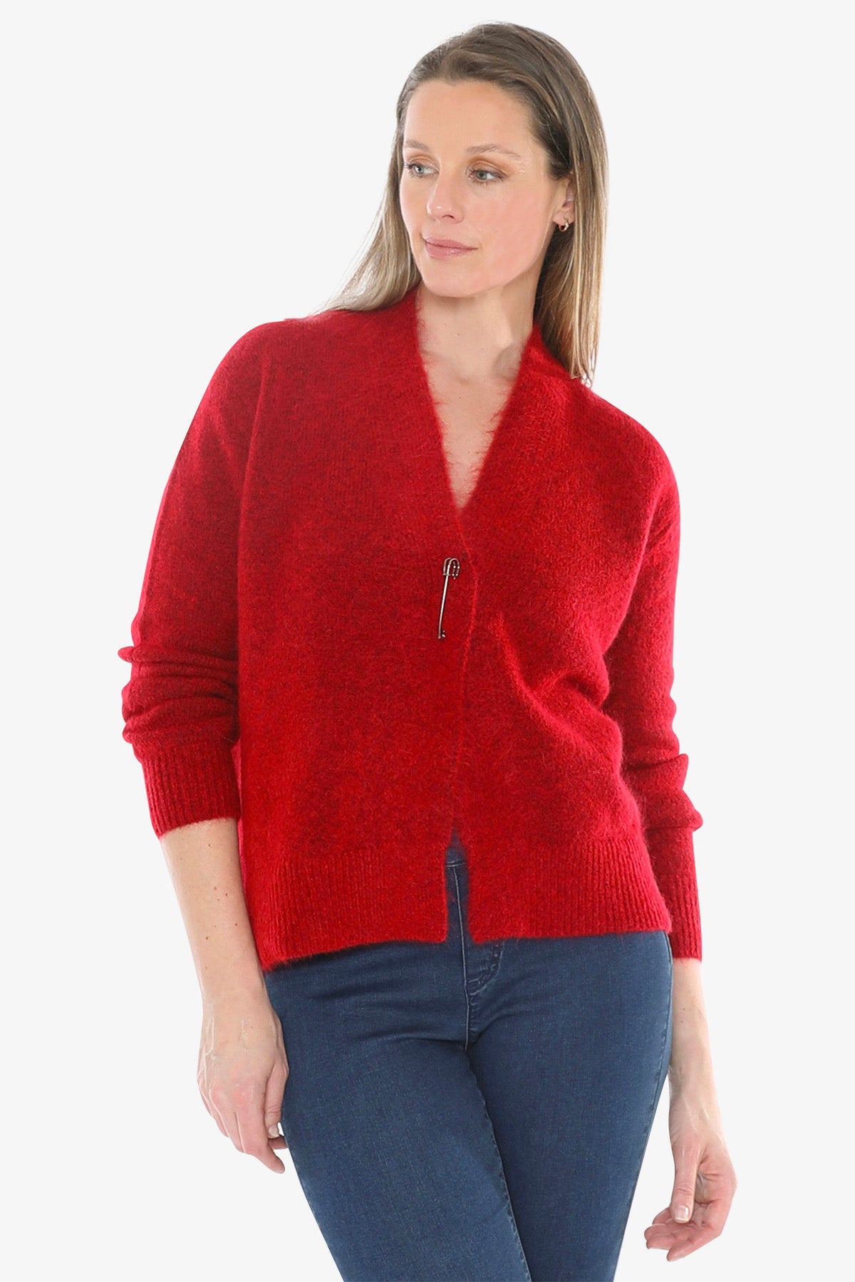 Pin Detail Cardigan in Scarlet