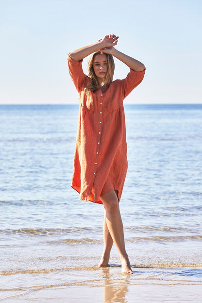 Womens Pintuck Dress Orange 616j5006a