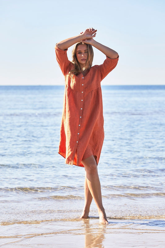 Womens Pintuck Dress Orange 616j5006a