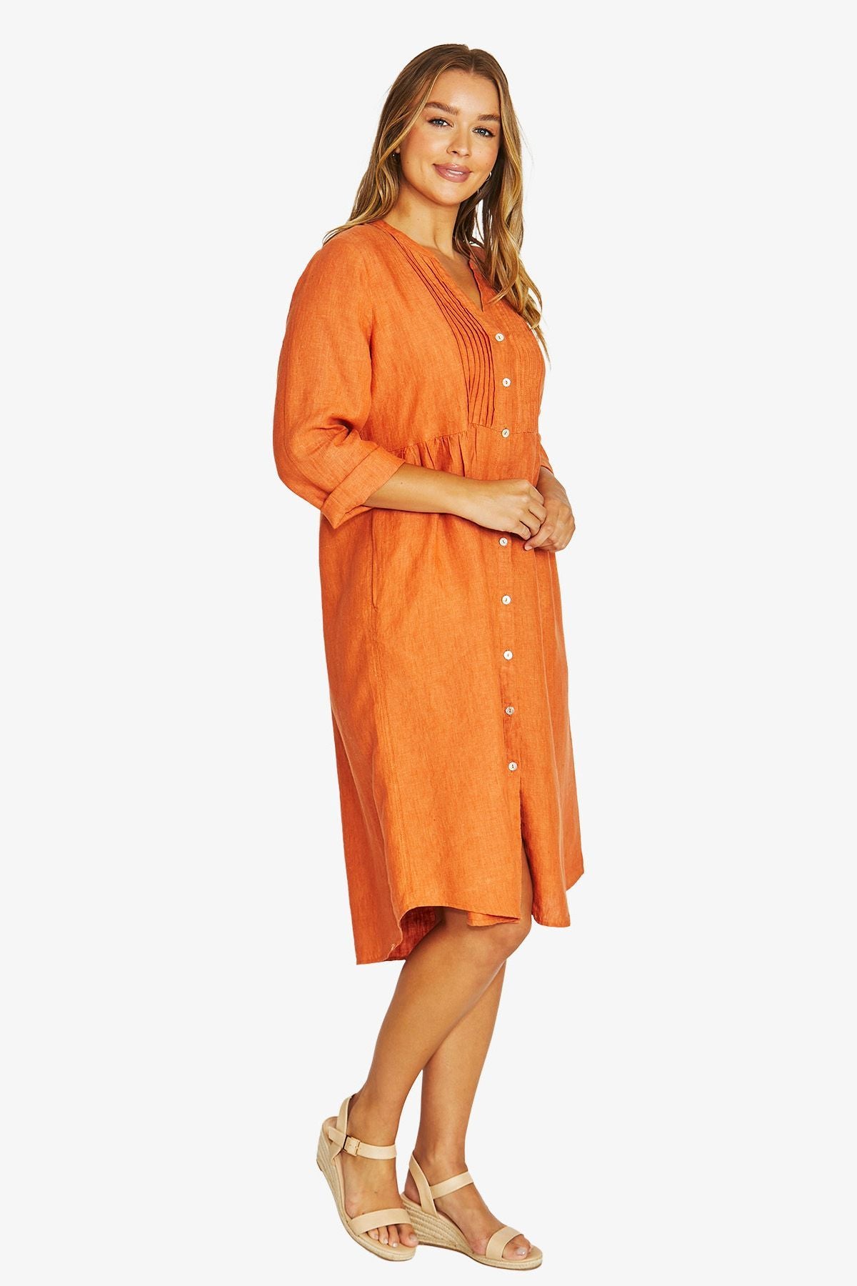 Womens Pintuck Dress Orange 616j5006a