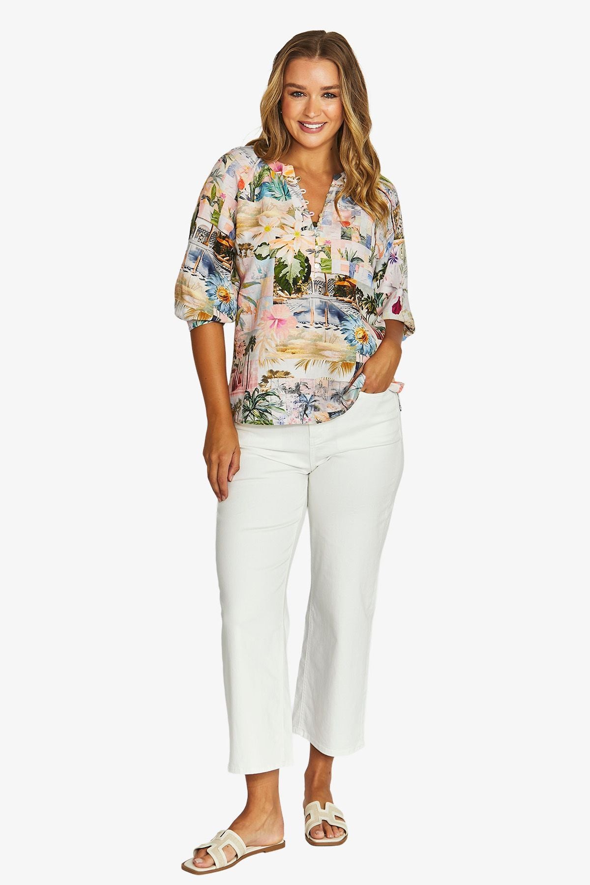 Womens Poolside Glamour Button Top Multicolor 616j3159a