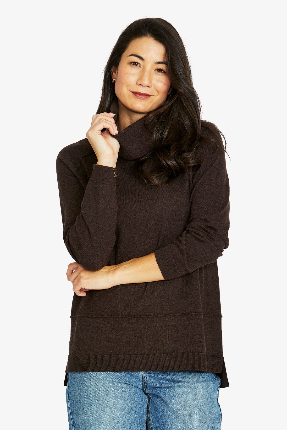 Womens Raglan Cowl Pullover Brown 60611050a