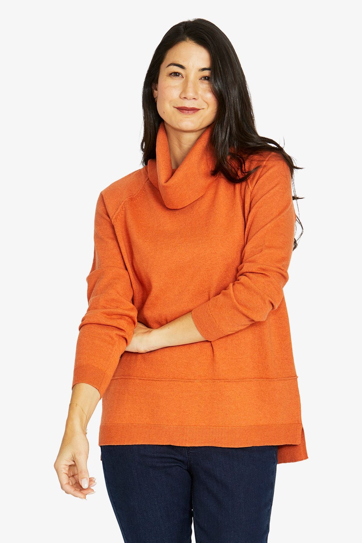 Womens Raglan Cowl Pullover Orange 60611050a