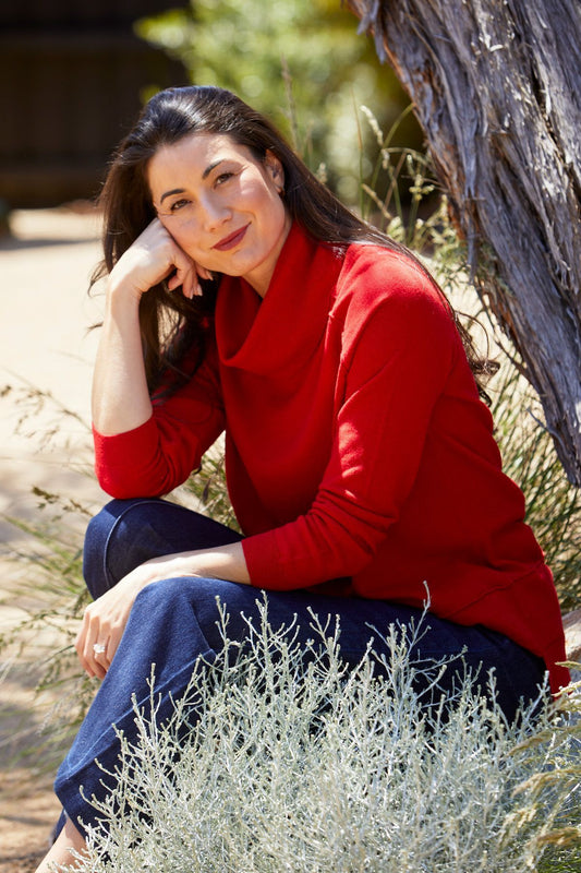 Womens Raglan Cowl Pullover Red 60611050a